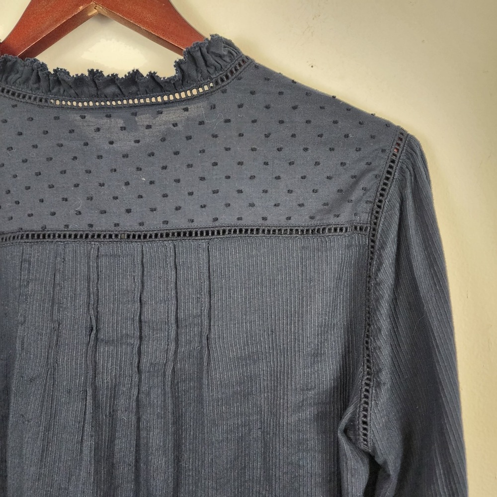 Quince Navy Blue Ruffled Button-Front Blouse - Picture 4 of 7